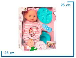 BABY BEBE ROPA RAYADA ROSA CON PLATO MAMADERA Y BACINILLA