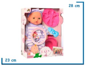 BABY BEBE ROPA RAYADA VIOLETA CON PLATO MAMADERA Y BACINILLA