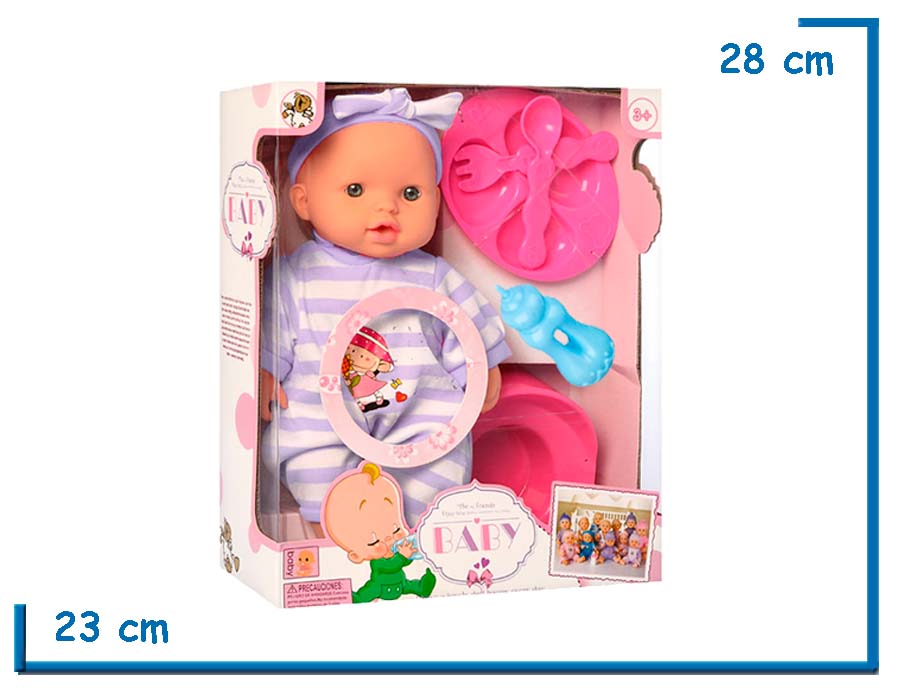 BABY BEBE ROPA RAYADA VIOLETA CON PLATO MAMADERA Y BACINILLA