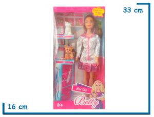 BETTY PET VET MUÑECA VETERINARIA PELO CASTAÑO CON ACCESORIOS