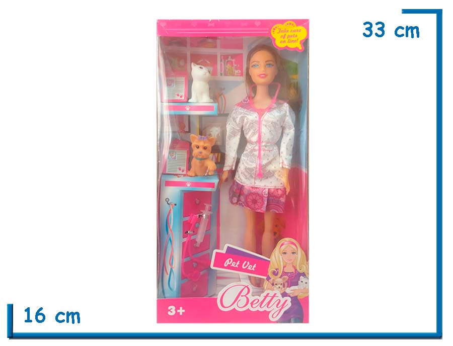 BETTY PET VET MUÑECA VETERINARIA PELO CASTAÑO CON ACCESORIOS