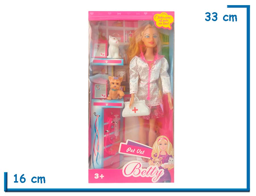 BETTY PET VET MUÑECA VETERINARIA PELO RUBIO CON ACCESORIOS