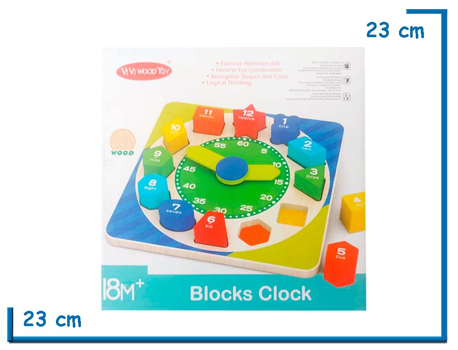 VIVI WOOD TOY BLACKS CLOCK  ENCASTRE DE MADERA RELOJ CON FORMAS