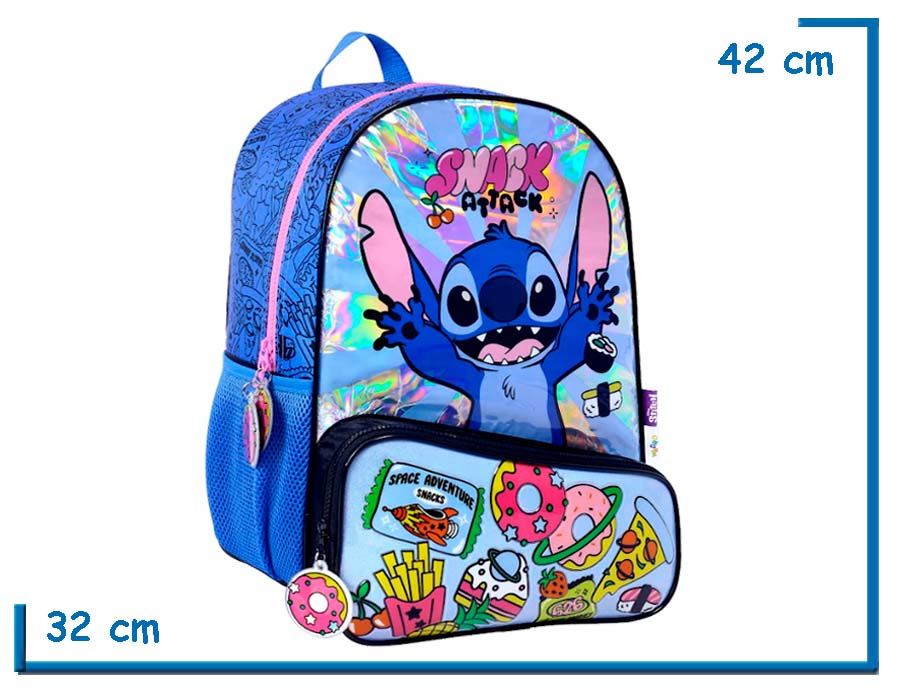 MOCHILA ESPALDA 16” STITCH AZUL SNACK ATTACK