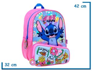 MOCHILA ESPALDA 16'' STITCH ROSA SNACK ATTACK