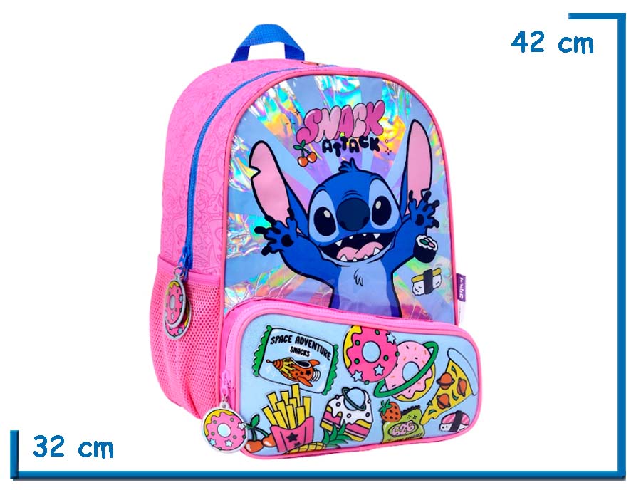 MOCHILA ESPALDA 16” STITCH ROSA SNACK ATTACK