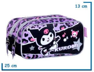 PORTALAPIZ DOBLE KUROMI NEGRO ROCK ANIMAL PRINT