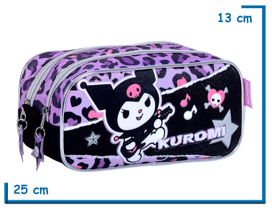 PORTALAPIZ DOBLE KUROMI NEGRO ROCK ANIMAL PRINT
