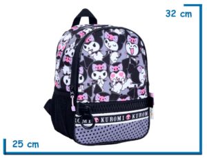 MOCHILA ESPALDA 12'' KUROMI GRIS MUCHAS KUROMIS