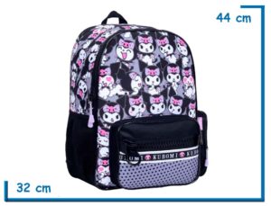 MOCHILA ESPALDA 17'' KUROMI GRIS MUCHAS KUROMIS