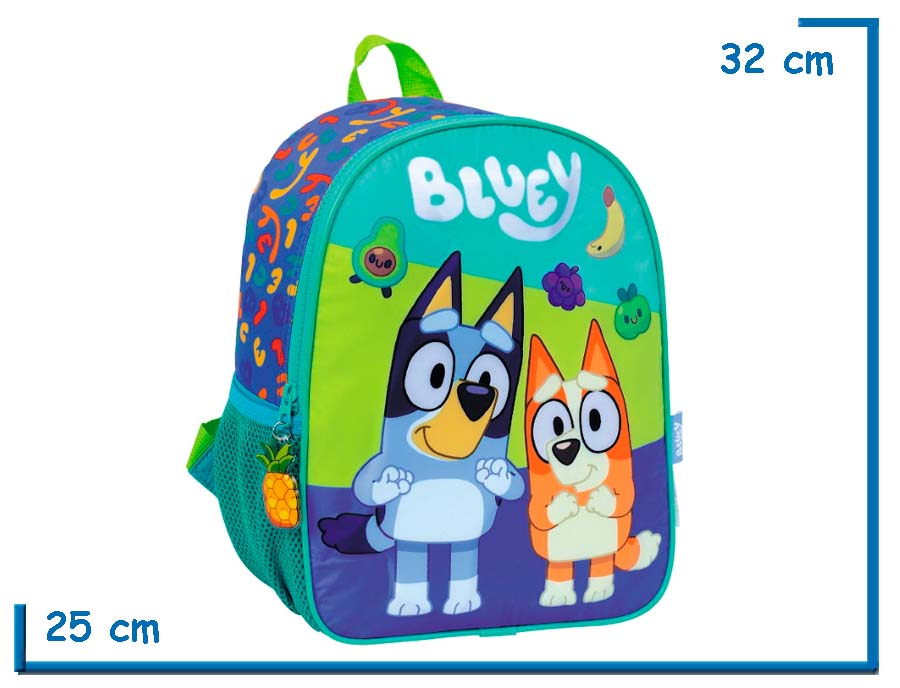 MOCHILA ESPALDA 12? BLUEY VERDE FRUTAS