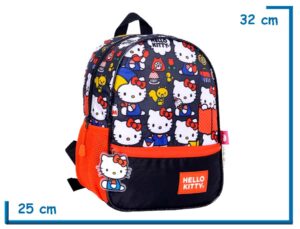 MOCHILA ESPALDA 12'' HELLO KITTY NEGRA MUCHAS KITTYS