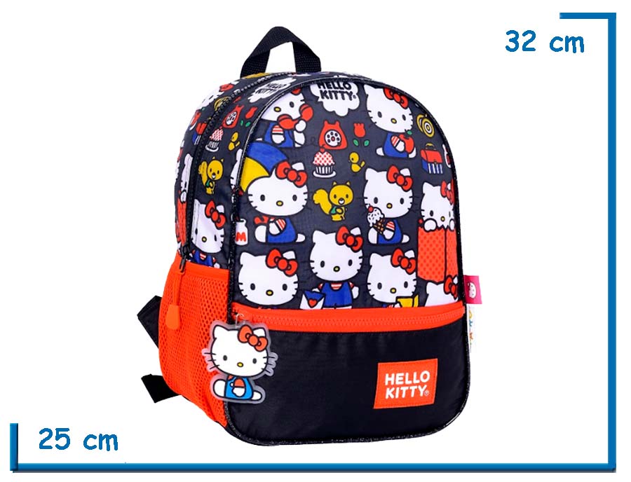 MOCHILA ESPALDA 12” HELLO KITTY NEGRA MUCHAS KITTYS
