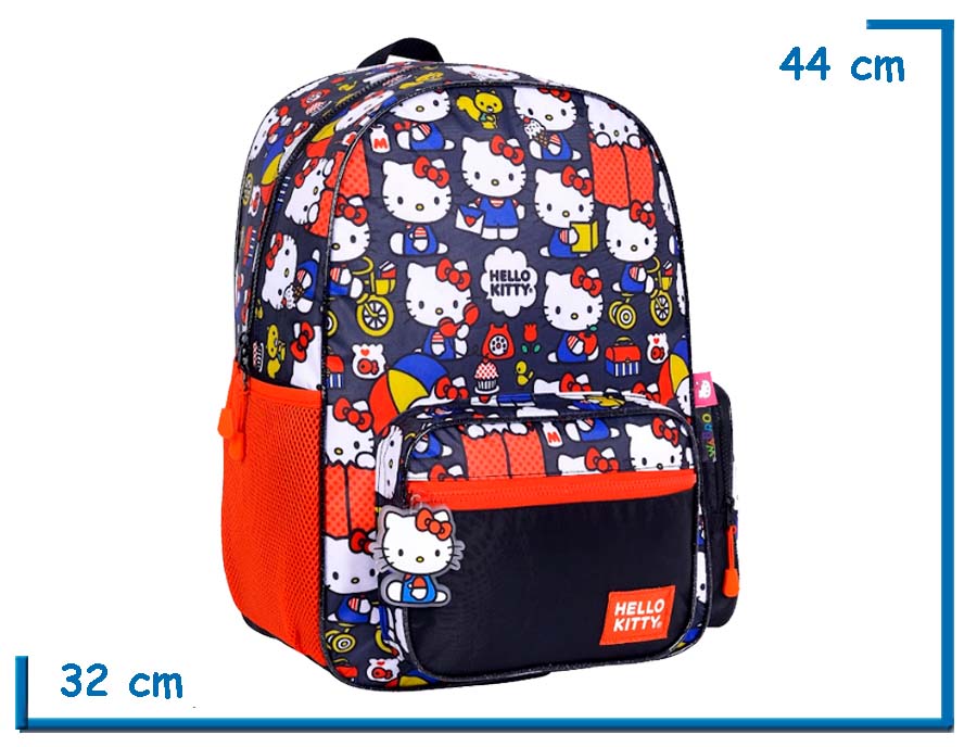 MOCHILA ESPALDA 17” HELLO KITTY NEGRA MUCHAS KITTYS