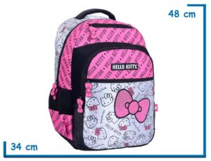 MOCHILA ESPALDA 18” HELLO KITTY ROSA Y PLATEADA MOÑO