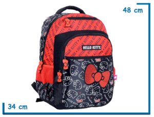 MOCHILA ESPALDA 18'' HELLO KITTY ROJA Y NEGRA MOÑO