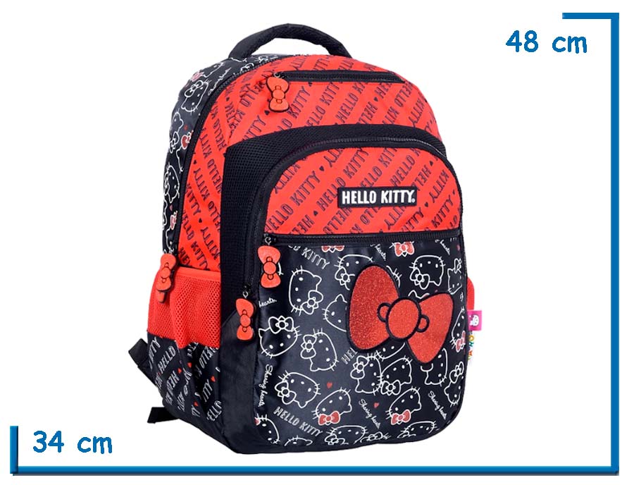MOCHILA ESPALDA 18” HELLO KITTY ROJA Y NEGRA MOÑO