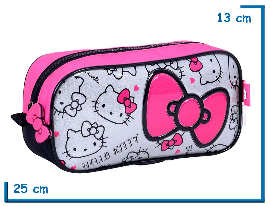 PORTALAPIZ SIMPLE HELLO KITTY ROSA Y PLATEADO MOÑO