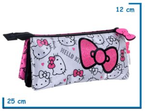 PORTALAPIZ TRIANGULAR SIMPLE HELLO KITTY ROSA Y PLATEADO MOÑO
