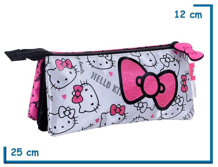 PORTALAPIZ TRIANGULAR SIMPLE HELLO KITTY ROSA Y PLATEADO MOÑO
