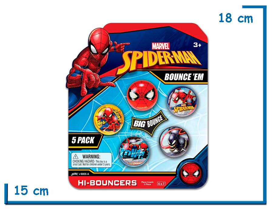 MARVEL SPIDER-MAN HI-BOUNCERS 5-PACK PELOTAS SALTARINAS