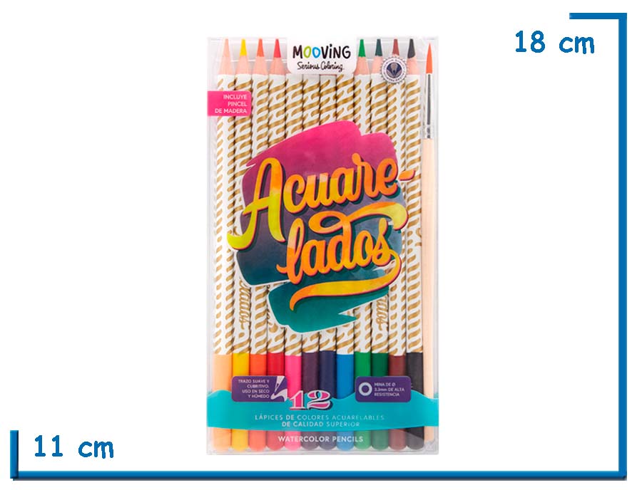 MOOVING ACUARE-LADOS LAPICES DE COLORES ACUARELABLES X12