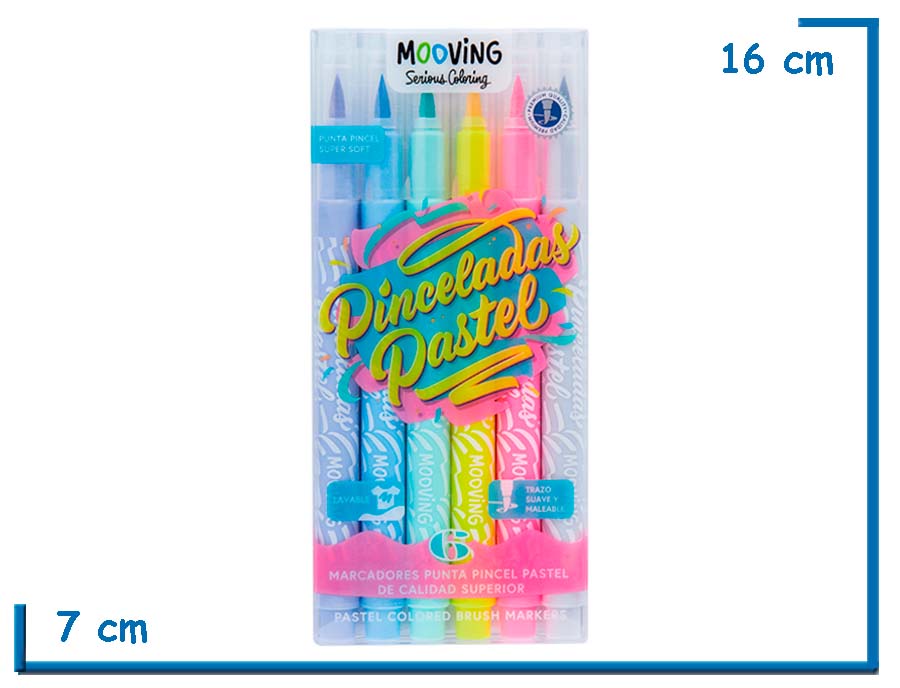 MOOVING PINCELADAS PASTEL MARCADORES PUNTA PINCEL PASTEL X6