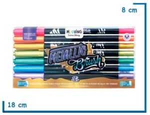 MOOVING METALLIC BRUSH MARCADORES PINCEL DOBLE PUNTA METALIZADOS X8