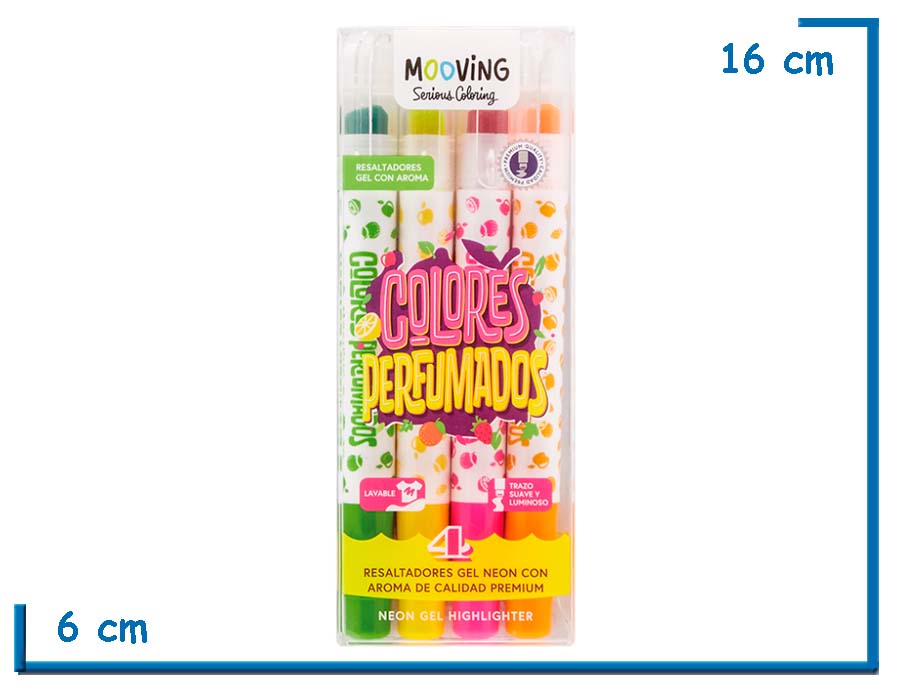 MOOVING COLORES PERFUMADOS RESALTADORES GEL NEON CON AROMA X4