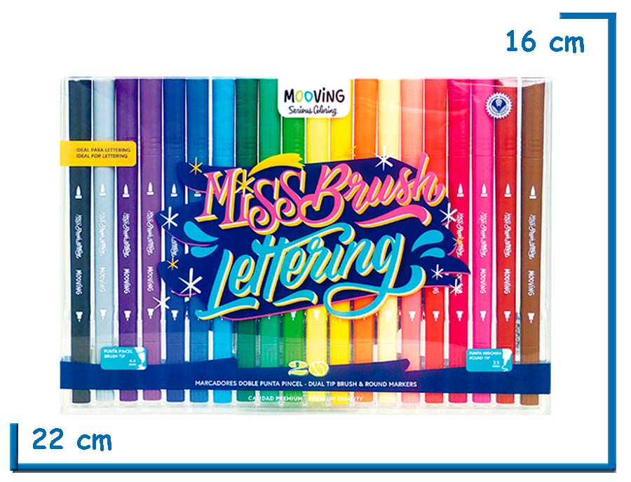 MOOVING MISS BRUSH LETTERING MARCADORES DOBLE PUNTA PINCEL X20