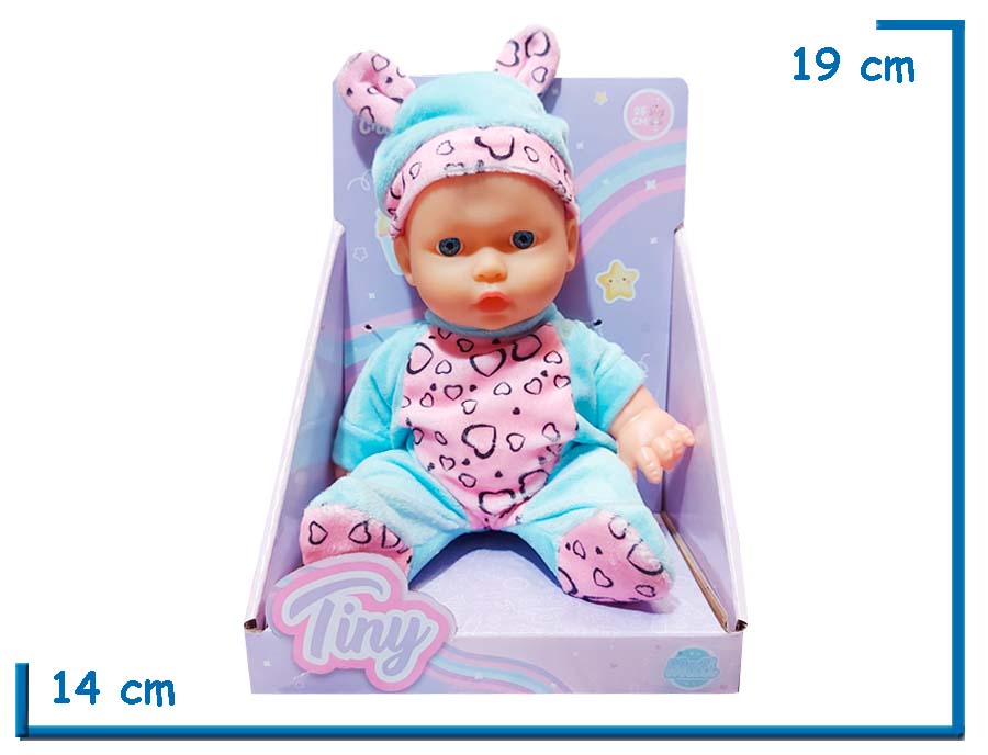 TINY BABY BEBE ROPITA CELESTE CORAZONES 20CM