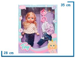 TINY DOLL MUÑECA SWEATER BEIGE CORAZONES CON ACCESORIOS 30CM