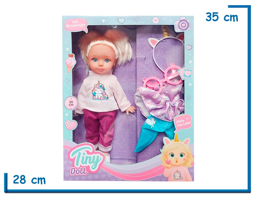 TINY DOLL MUÑECA SWEATER ROSA UNICORNIO CON ACCESORIOS 30CM