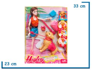 HAYLEY MUÑECA REMERA ROJA Y NARANJA CON MASCOTA Y ACCESORIOS