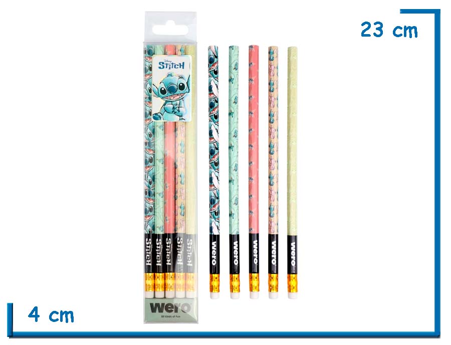 DISNEY STITCH SET X5 LAPICES CON GOMA EN BLISTER