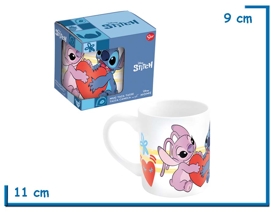 STOR STITCH Y ANGEL CORAZON TAZA CERAMICA INFANTIL EN CAJA 237ML