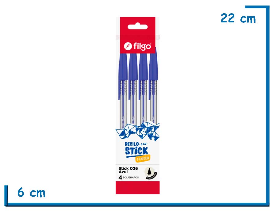 FILGO 4 BOLIGRAFOS STICK 026 AZUL FLOW PACK DCS 1.0 MEDIUM
