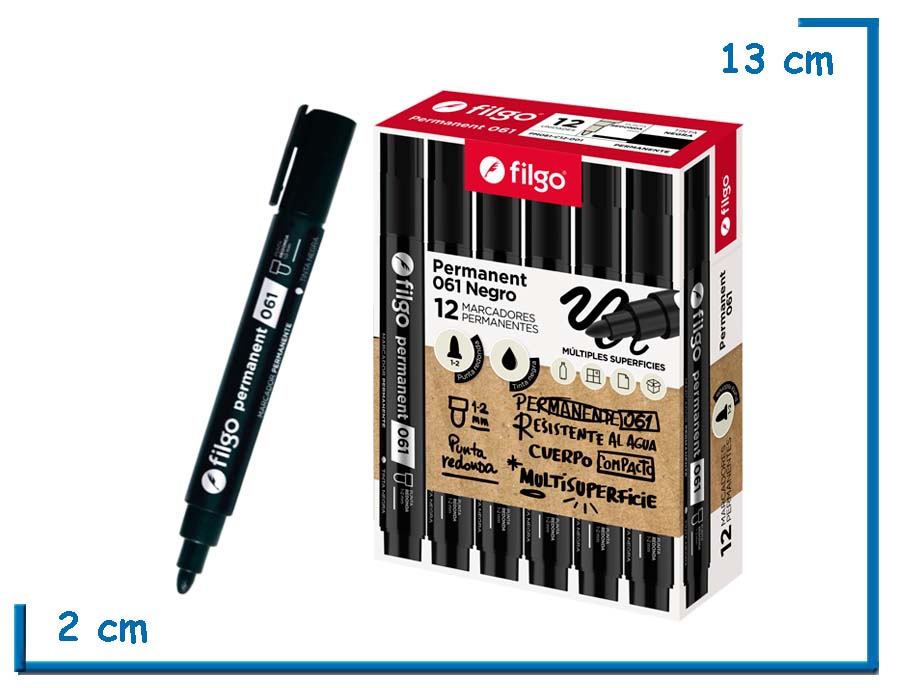 FILGO MARCADOR PERMANENTE 061 NEGRO SUELTO PUNTA REDONDA 1-2