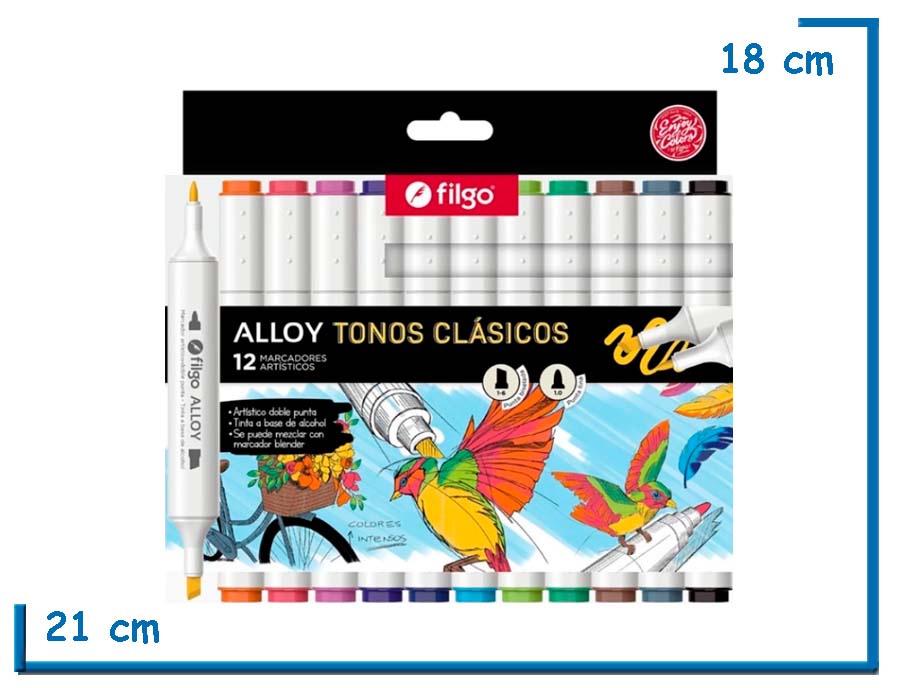 FILGO ALLOY TONOS CLASICOS 12 MARCADORES ARTISTICOS DOBLE PUNTA