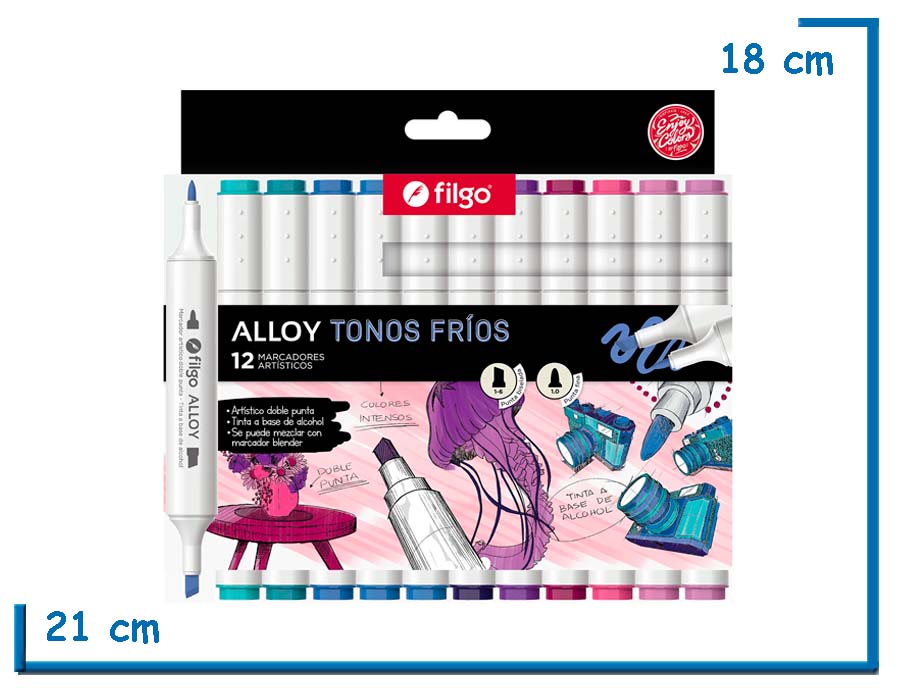 FILGO ALLOY TONOS FRIOS 12 MARCADORES ARTISTICOS DOBLE PUNTA