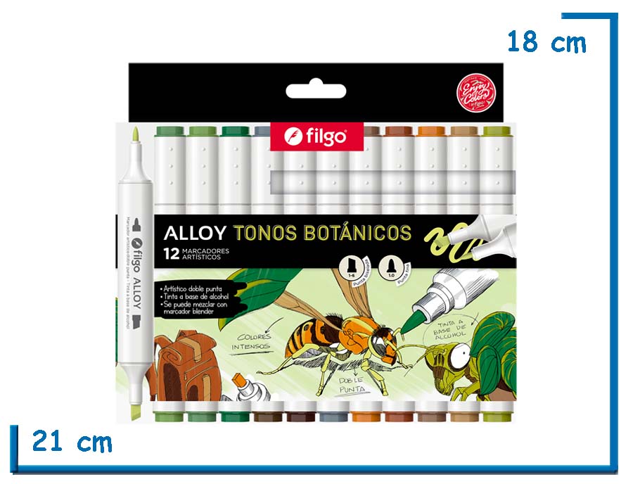 FILGO ALLOY TONOS BOTANICOS 12 MARCADORES ARTISTICOS DOBLE PUNTA