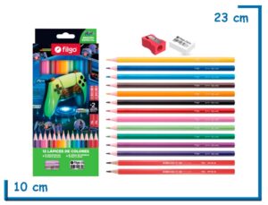 FILGO ESTUCHE GAMER LAPICES DE COLORES X12 HB X2 GOMA Y SACAPUNTAS