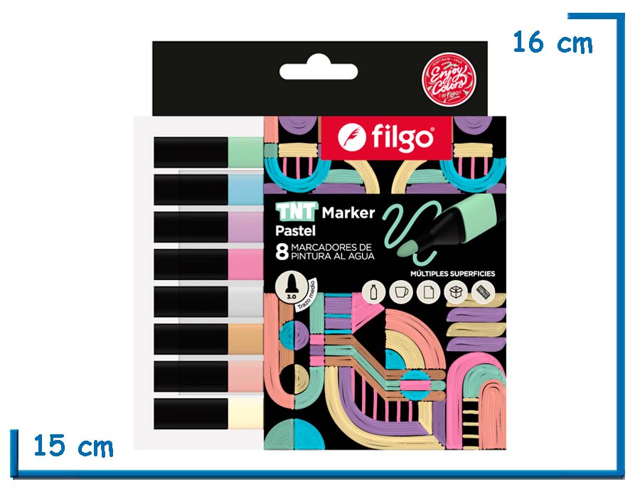 FILGO TNT MARKER PASTEL 8 MARCADORES DE PINTURA AL AGUA