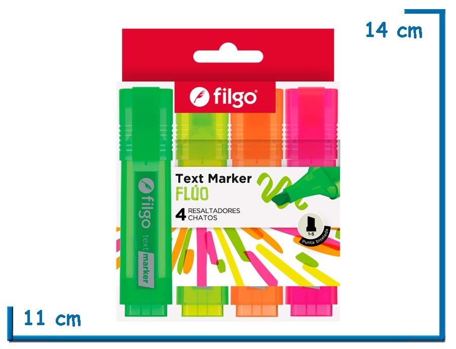 FILGO TEXT MARKER FLUO 4 RESALTADORES CHATOS