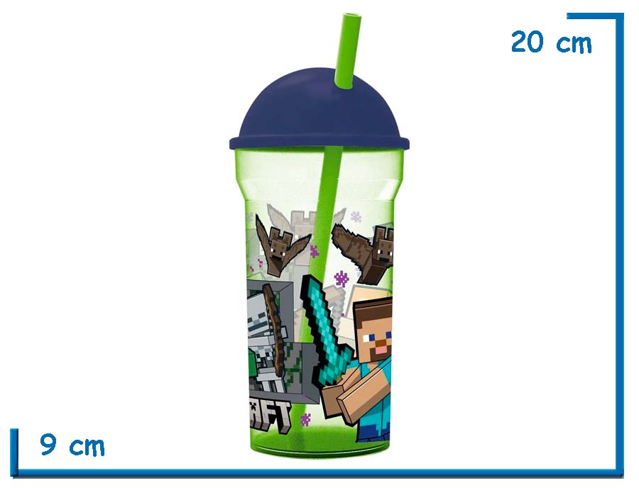MINECRAFT VASO 460 ML TRANSPARENTE TAPA ALTA