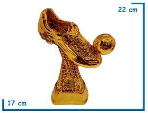 TROFEO MEJOR GOL BOTIN Y PELOTA PEDESTAL RED 22CM
