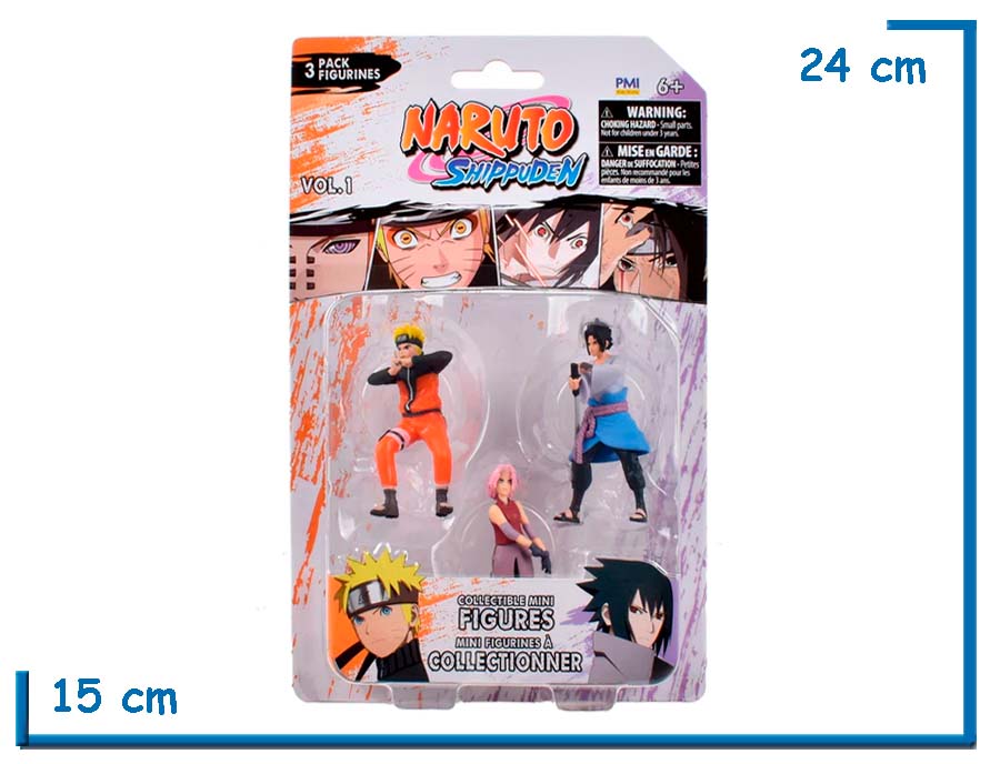 PMI NARUTO SHIPPUDEN NARUTO SAKURA SASUKE PACK X3 MINI FIGURAS