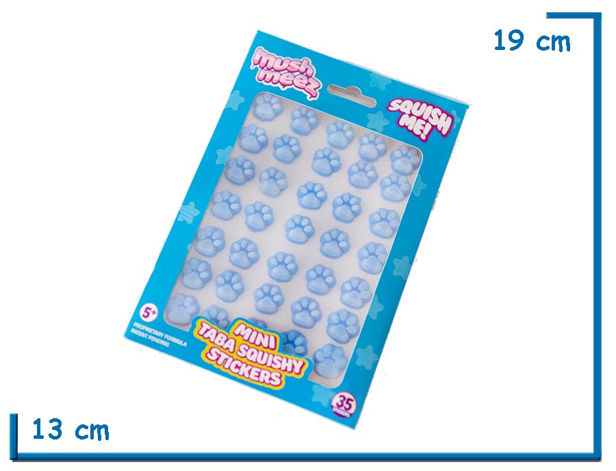 MUSHMEEZ MINI TABA SQUISHIES HUELLITAS CELESTE STICKERS