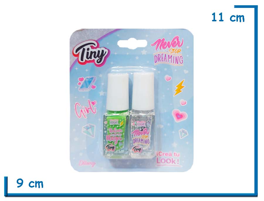 TINY ESMALTES X2 VERDE Y GLITTER EN BLISTER