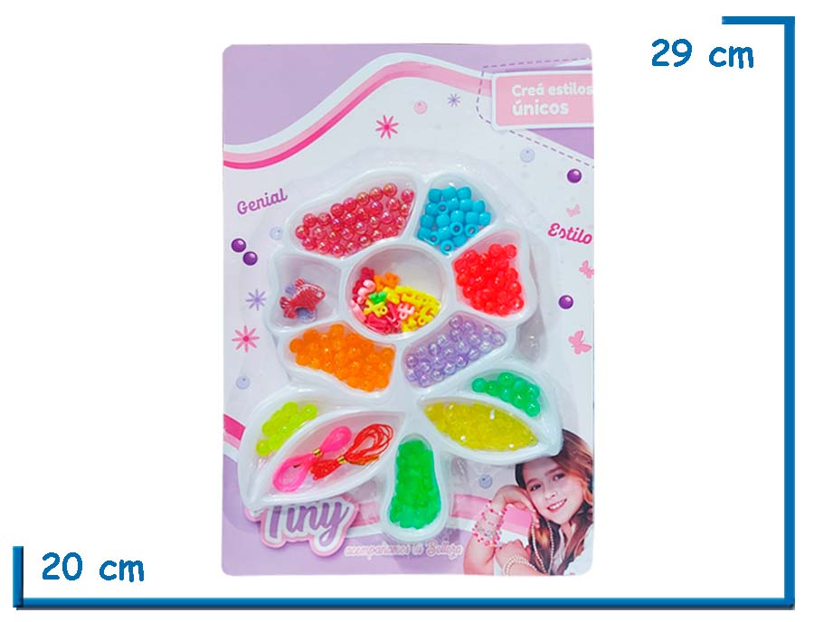 TINY FLOR BLANCA CON MOSTACILLAS Y DIJES EN BLISTER